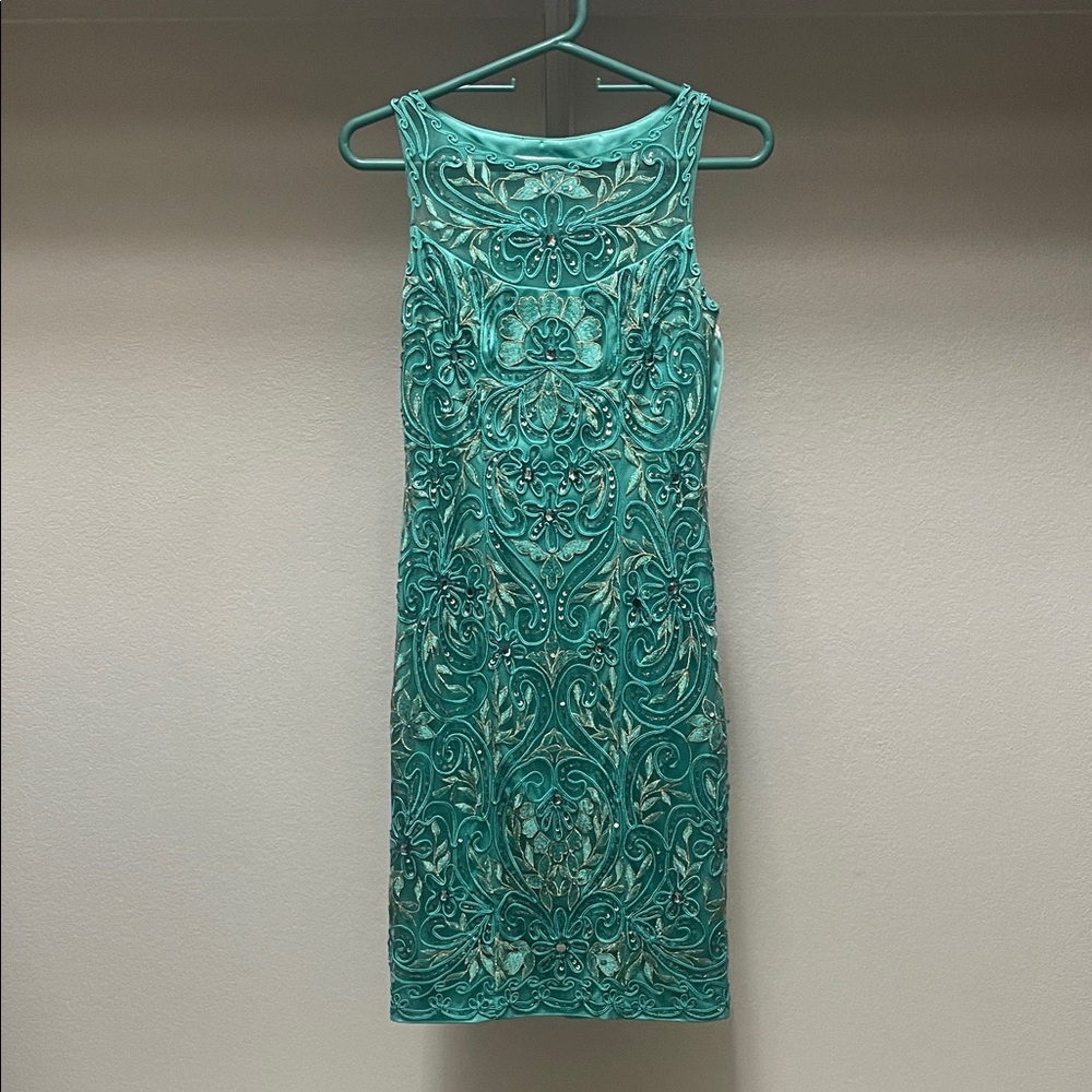 Sue Wong Turquoise Embroidered Mini Dress